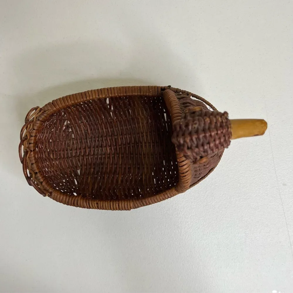 Vintage Brown Rattan Wicker Duck Basket Woven Wood Bird Farmhouse Decor Boho